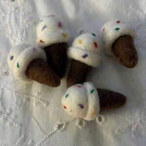 Handcrafted Felt Ice Cream Cones - White and Brown
